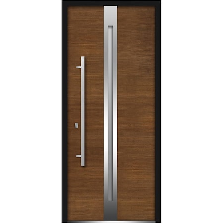 Vdomdoors Front Exterior Prehung Glass Steel Door 36x80 " Deux 1744 Natural OakStainless Inserts Modern Veneer DEUX1744ED-OAK-36-RH